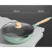 麥飯石不粘鍋無油煙平底煎鍋電磁爐專用(抹茶綠)28CM 