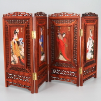 中式現代血檀木鏤雕大屏風彩色噴繪四大美女梅蘭竹菊送禮裝飾客廳