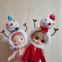 Blythe hat Snowman Christmas hand knitting wool hat（ fit blythe、qbaby doll series）