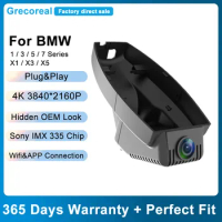 Grecoreal Dash Camera Car Dashcam for BMW 1 3 5 7 Series X1 E84 X3 E70 X5 X6 E71 OEM Front Rear Dual Dash Cam 4K Wifi Car DVR