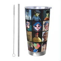 Gorillaz Collage Insulated Tumbler with Straws Rock Stainless Steel Coffee Mugs Office Home Car Bottle Cups, 20oz