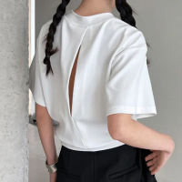【UniStyle】露背短袖T恤 韓版收腰顯瘦後背鏤空上衣 女 UV2638(白)