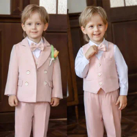 Children Pink Elegant Photography Suit Boys Piano Ceremony Costume Kids Birthday Wedding Party Dress Performance Stage Tuxedo