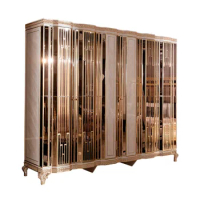 European style multi-door wardrobe luxury mirror wardrobe all solid wood carving six-door cabinet bedroom furniture custom