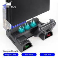DATA FROG Vertical Cooling Fan Stand For PS4/PS4 Slim/PS4 PRO Console Dual Controller LED Charger Station For SONY Playstation 4