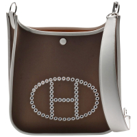 HERMES 經典Evelyne 29系列鏤空洞H LOGO帆布肩背包(大象灰色)