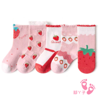 【腳ㄚ子】幼/兒童棉質中筒襪 童襪 襪子 棉襪 兒童襪_草莓蛋糕(ilbG010)