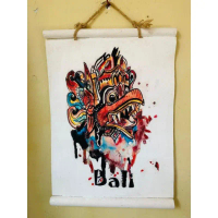LUKISAN KANVAS BARONG BALI CANVAS HIASAN DINDING SOUVENIR BALI CAT AKRILIK Frame