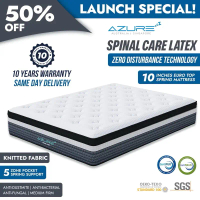 Azure Xtra-Firm Latex Mattress – 10” Orthopedic Spring Mattress | Zero Motion Transfer | Single, Sup