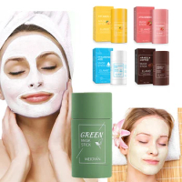 Green Tea Solid Face Mask Deep Cleaning Mud Mask Stick Oil Control Anti-Acne Eggplant Masks Purifying Clay Stick Mask Skin Care