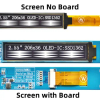 IPS 2.55 inch 7PIN/20PIN White OLED Screen SSD1362 Drive IC 206*36 IIC/SPI Interface
