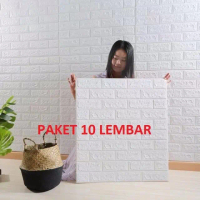 PAKET 10 LEMBAR!!! WALLPAPER DINDING 3D FOAM MOTIF BATU BATA DAN SERAT KULIT JERUK tahan air white w