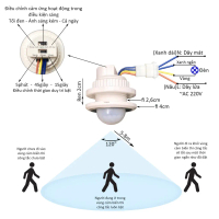 Công tắc cảm biến hồng ngoại PIR Loại tốt DC1, cảm ứng chuyển động thông minh tự động bật tắt có điề