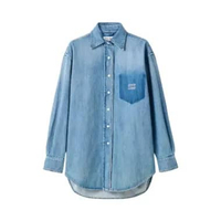 Miu Miu Embroidered Logo Denim Shirt Light Blue 40 Blue