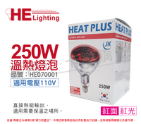 HEAT PLUS 250W 110V E27 紅外線溫熱燈泡(紅面) _ HE070001