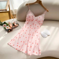 Print Pajama Love Sleepwear One Silk Lace Women Sexy Design Piece Women's Simplicity Nightgown Soft Clothing Dress Woman For