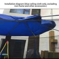 UV Resistant Trampoline Cover Foldable Dust-Proof Sunshade Cover Blue Sunproof Trampoline Cover With Straps Space Saving Cover