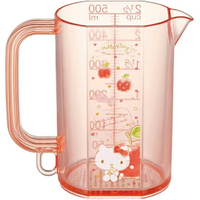 小禮堂 Hello Kitty 日製 單耳塑膠量杯 透明量杯 烘焙量杯 500ml (粉 蘋果)