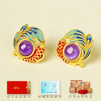紫水晶耳釘 銀天然耳飾 耳環 老婆 紫鯉添福(天然寶石級紫水晶)