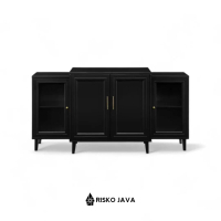 Bufet Kayu Jati Natural Black / Cabinet Ruang Tamu / Bufet Minimalis Pintu Kaca | AKPA