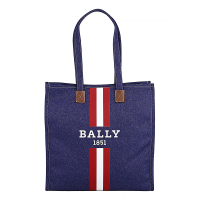【BALLY】BALLY Crystalia.NCS印白字LOGO帆布磁釦式手提/肩背托特包(牛仔藍)