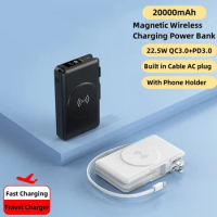Wall Charger Power Bank 20000mAh Magnetic Wireless Powerbank Built in Cable Plug 22.5W Fast Charger for iPhone 15 Samsung Xiaomi