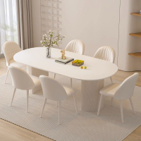 【限時優惠】奶油風巖板餐桌輕奢現代簡約橢圓形網紅極簡餐廳餐桌椅家用小戶型