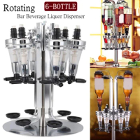 6 Bottle Rotating Liquor Dispenser Bar Butler Bracket Standing Wine Rack Alcohol Drink, 6-Shot Beverage Whiskey Liquor Dispenser