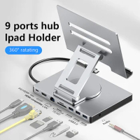 Multi USB C Hub with 360° Rotating Stand HDMI-compatible 4K 60Hz PD 100W USB3.0 SD TF for iPad Pro Tablet Docking Station 5Gbps