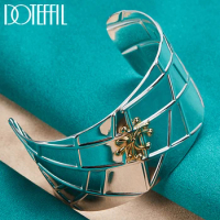 DOTEFFIL 925 Sterling Silver Gold Spider 40mm Bangle Bracelet For Man Woman Wedding Engagement Fashion Charm Party Jewelry