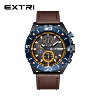 Extri Top Luxury Brand Men Sports Watch Male Casual Leather Strap Date Wristwatches Men's Quartz Watches Relogio Masculino