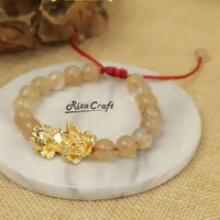 GOLD CITRINE Gelang Batu Akik Kristal Alam Citrine ASLI Original Premium Naga Pixiu Lapis Emas untuk