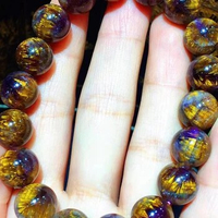 Natural Purple Cacoxenite Auralite 23 Flower Bracelet Gold Rutilated Round Beads 11mm Women Men Canada Rarest Jewelry AAAAAA