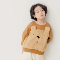 【OB 嚴選】童趣立體毛絨小熊拼接內刷毛上衣童裝 《QA1623》