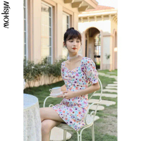 เดรสลายดอกไม้ สำหรับผู้หญิง MISHOW คอลเลคชั่นฤดูร้อน 2023 คอเหลี่ยม แขนพัฟ ทรงสลิมฟิต ทรงเอ ความยาวม