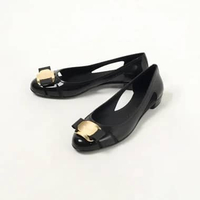 Sepatu SALVATORE FERRAGAMO NARA GOLD BLACK JELLY PUMP FLAT SHOES 100% ORIGINAL Size 39