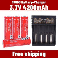 18650 battery 3.7V 4200 Mah free shipping rechargeable battery 100% original lithium-ion 18650 flashlight battery+401 charger