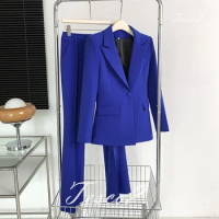 Tesco Women Pantsuit Long Sleeve Blazer Suit Flare Pants Solid Casual Office Lady Outfits 2 Piece For Women conjunto femininos