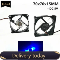 New 7015 70MM 70x70x15mm DC 5V Blue LED Cooling Fan Silent fan with 2wires USB