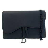 二手品 DIOR 素面牛皮馬鞍WOC 鏈包 黑色