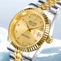 HOLUNS Luxury Classic Designer Gold Men Watch Full Steel Japan Miyota Automatic Mechanical Self-wind Watches Business Wristwatch