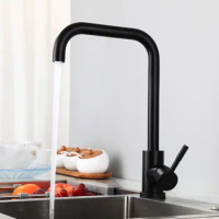 Tuqiu Black Kitchen Faucets SUS 304 Rotating Sink Faucet Kitchen Tap Single Hole Swivel Water Mixer Tap Kitchen Tap