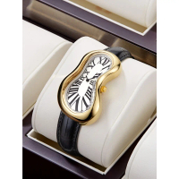 นาฬิการูปไม่สมมาตร Melting Twisting Y2k Leather Retro Niche Design Watch Minimalist Design for Daily