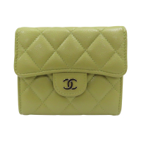 【二手名牌BRAND OFF】CHANEL 香奈兒 芥末黃牛皮 荔枝紋 Classic small 三折短夾 AP0231