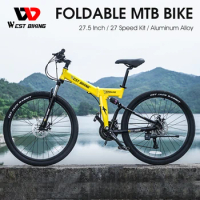 WEST BIKING 27.5 Inch Foldable MTB Bicycle 27 Speed ​​Men Women BMX Mountain Bike Shockproof Mechanical Disc Brake Aluminum Bike