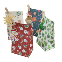 24pcs Christmas Gift Bags With Clips Rope Card Holiday Candy Goody Paper Bags for Xmas Party Supplies Gift Wrapping Decorations