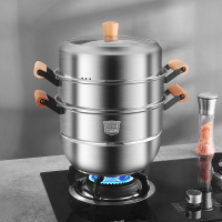 蒸鍋 木柄304不銹鋼大號蒸鍋可中式加厚家用雙多層蒸魚禮品湯蒸鍋