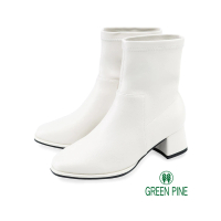 【GREEN PINE】多肉太太推薦超顯瘦素面彈力粗跟短筒襪靴米色(00187303)