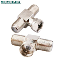 F Male to 2 Double F Female Tee Type 3Way Connector Quick Plug Adapter RG6 Coax Connector For Antenna Satellite And Cable TV