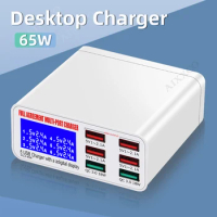 Quick Charge USB Charger 65W LED Display Phone Charger Adapter PD QC3.0 Fast Charger For iPhone Samsung Xiaomi Huawei